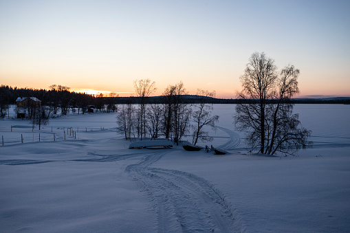 Sun of midday in Finland in December, the sun doesn't rise at stay at horizon at his maximum.