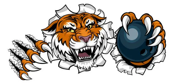 Vector illustration of Tiger Bowling Ball Animal Sports Team Mascot