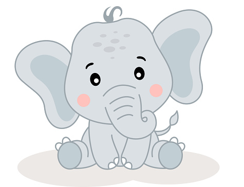 Scalable vectorial representing a cute friendly baby elephant sitting, element for design, illustration isolated on white background.