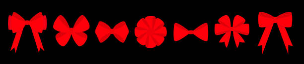 istock Christmas bow icon set line. Big red ribbon bows. Decoration element for giftbox present. Merry Christmas, New Year sign symbol. Black background. Isolated. Flat design. 1954356563