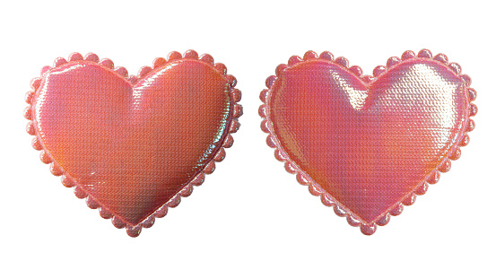 Pink heart shaped patches on white background with clipping path