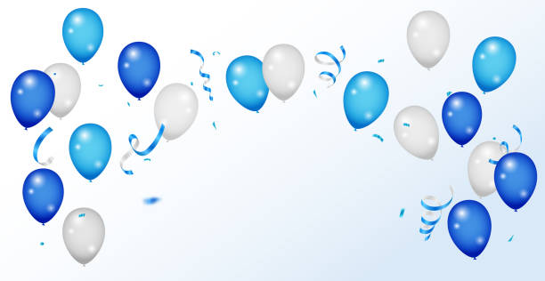 istock Celebration party banner with Blue color balloons background. Birthday background with realistic balloons. balloon border frame template 1954361561