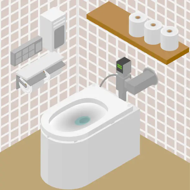 Vector illustration of Isometric image material of toilets in public facilities and commercial facilities