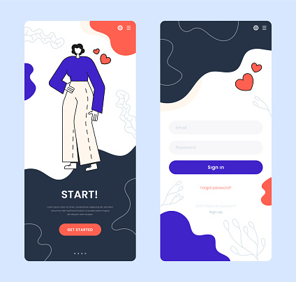 User Onboarding Template for Mobile App main page and login page. username, password box