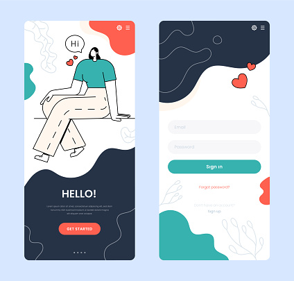 User Onboarding Template for Mobile App main page and login page. username, password box