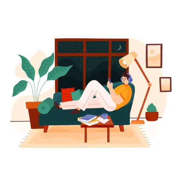 Vector illustration of Modern Living: Young Man Relaxing at Home
