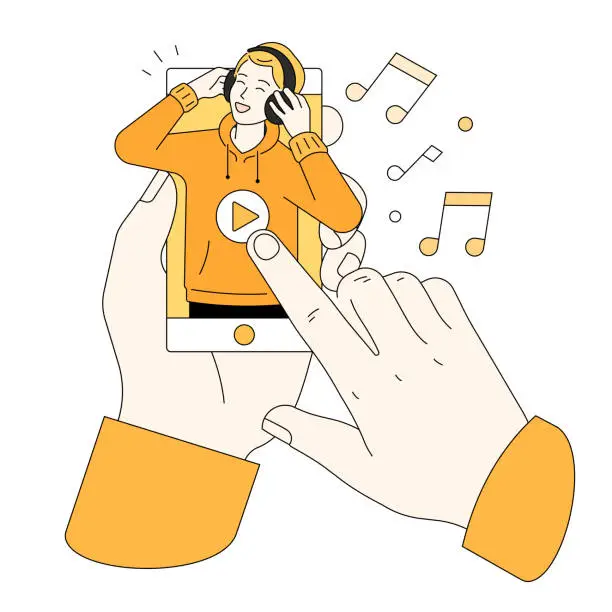 Vector illustration of Happy Woman Enjoying Her Music