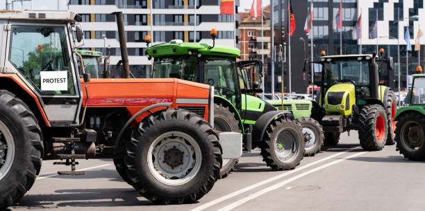 istock Farmers blocked traffic with tractors during a protest 1954381961