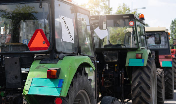 istock Farmers blocked traffic with tractors during a protest 1954381962