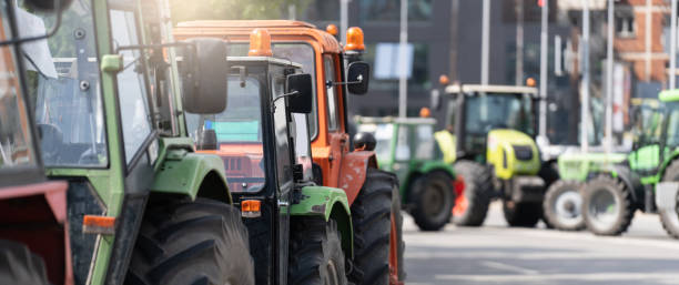 istock Farmers blocked traffic with tractors during a protest 1954382512