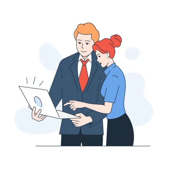 Vector illustration of Businessman and businesswoman discussing at work Illustration