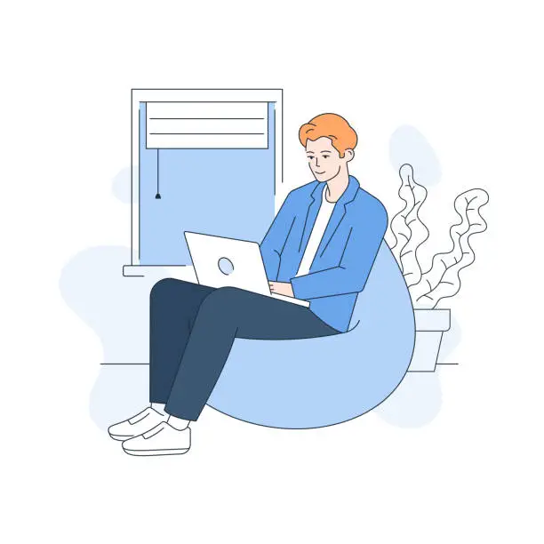 Vector illustration of Young businessman working at home
