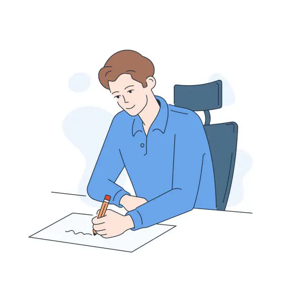 Vector illustration of Young businessman working at his desk