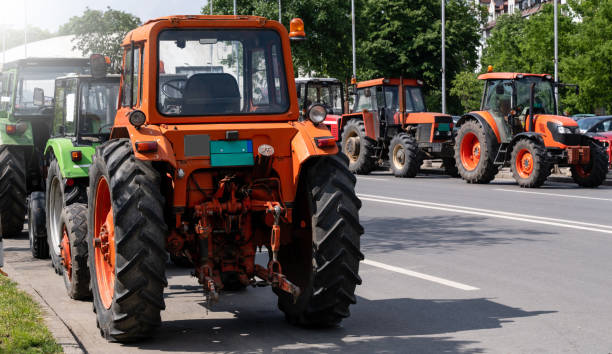 istock Farmers blocked traffic with tractors during a protest 1954387965