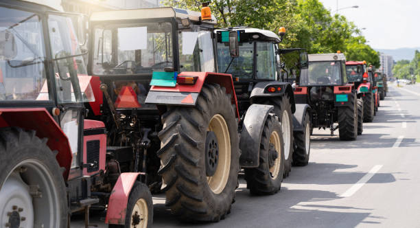Farmers blocked traffic with tractors during a protest