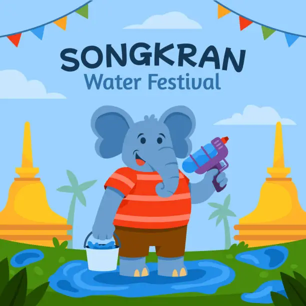 Vector illustration of Elephant Go To Water Festival