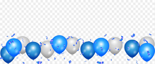 istock Celebration party banner with Blue color balloons background. Blue and white balloon vector illustration on transparent background. 1954413338