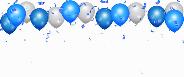 istock Celebration party banner with Blue color balloons background. Blue and white balloon vector illustration on transparent background. 1954413859