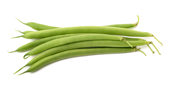 Green beans pile isolated on white background