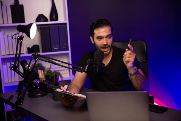 istock Broadcaster talking to listener with script to educate in psychology. Surmise. 1954423206