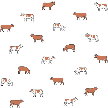 Seamless trendy animal pattern with cow. Contour vector print in cartoon style.