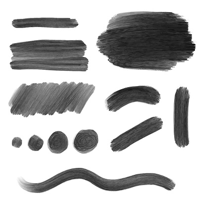 Set of hand drawn black watercolour brush elements. Black brushes. Faded brush. Watercolour paint. Design elements. Watercolour brush stroke.