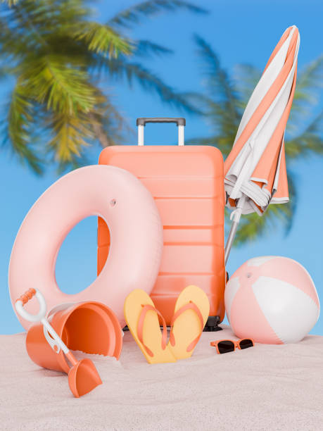 istock Beach Vacation Essentials with Palm Trees and Luggage 1954469978