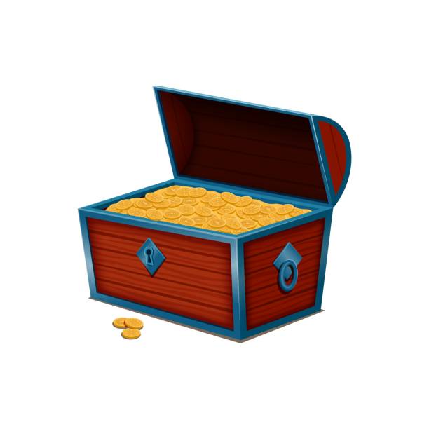 istock Cartoon pirate treasure trunk with gold coins 1954472191