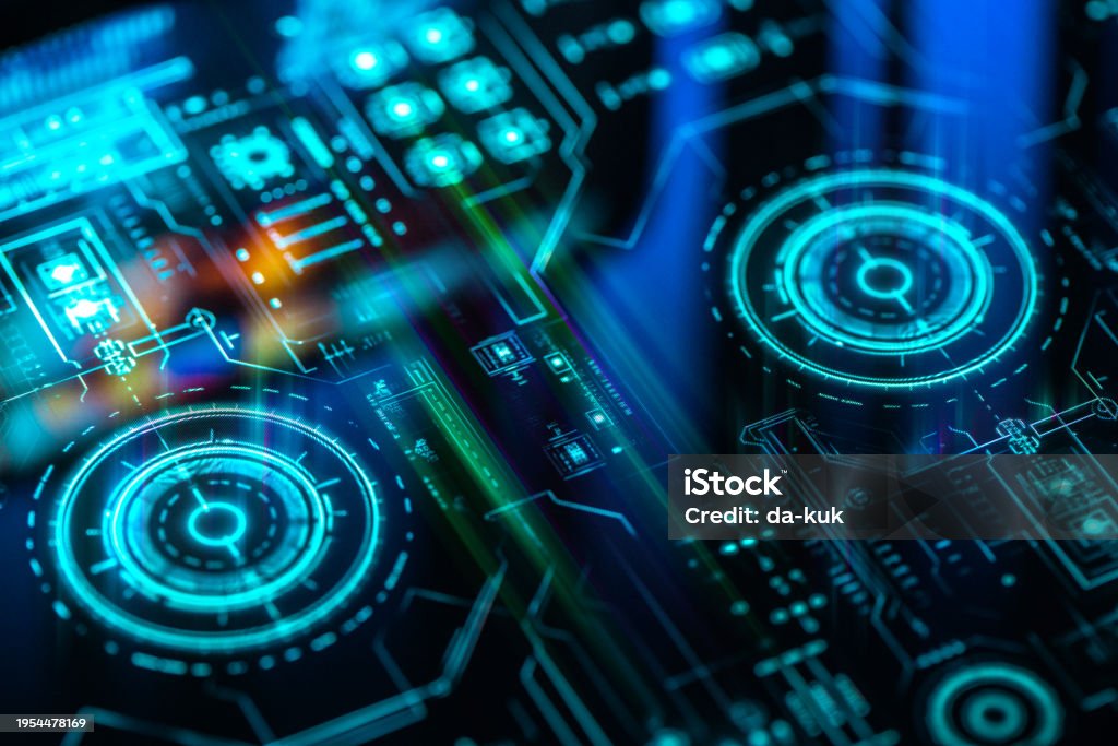Abstract Futuristic Graphic User Interface On Digital Screen Stock ...