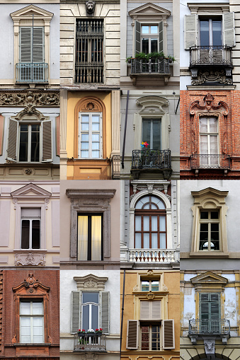 Italian windows collage: city of Turin