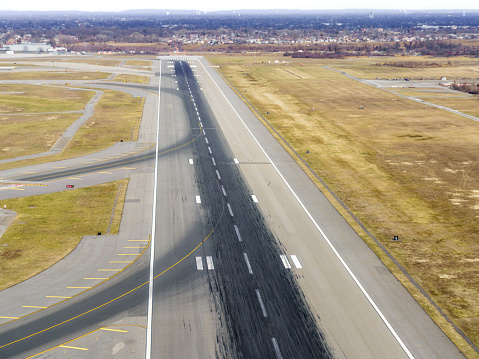An aerial view of a runway at New York's JFK Airport.