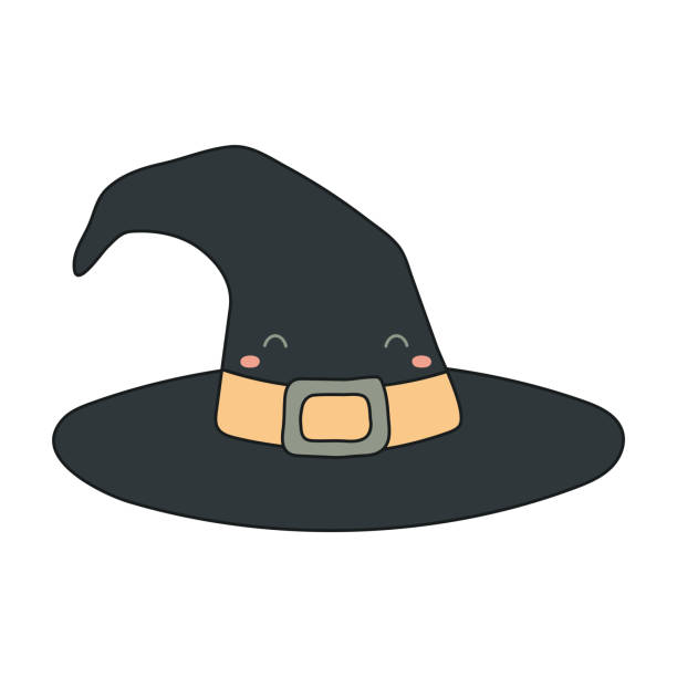 istock Pointy witch hat with kawaii face Halloween cartoon character illustration. 1954522405
