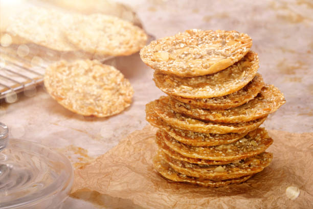 istock Shortbread cookies with sesame seeds and empty space for text 1954525595