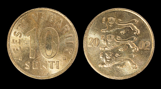 Coins of 2 Serbian dinar (Srpski dinar), head and tail, 2 dinara (Republika Srbija, NBS) from 2014 on white background close-up