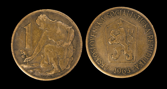 Two large gold coins: Old Czechoslovak koruna coin