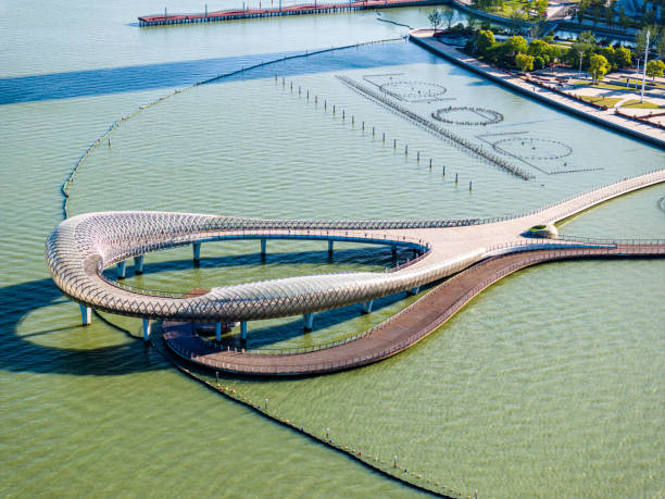 Urban Buildings by the Taihu Lake Ruyi Bridge, the Taihu Lake New Town, Wuzhong District, Suzhou, Jiangsu, China lake tai stock pictures, royalty-free photos & images