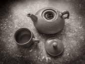 clay teacup and teapot