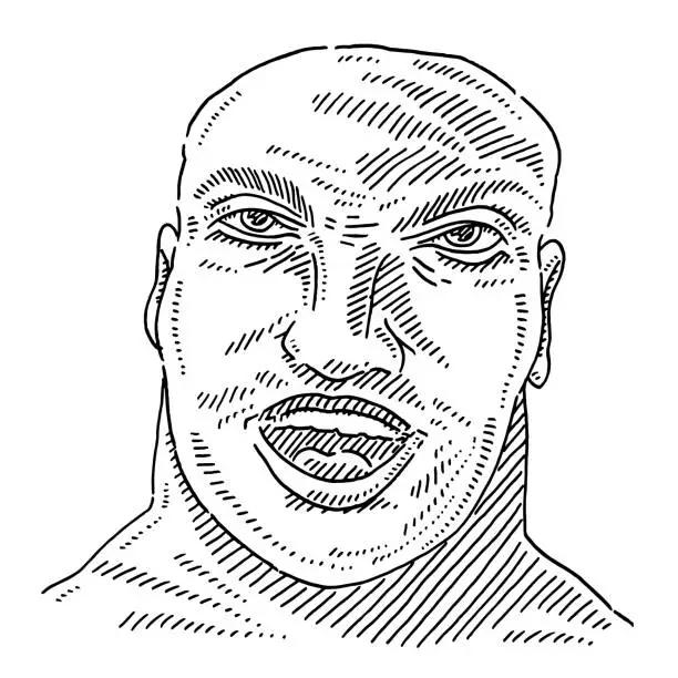 Vector illustration of Muscular Man Portrait Drawing