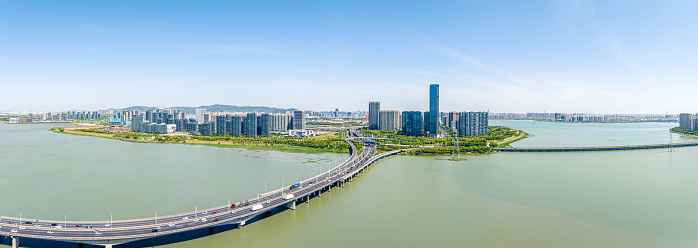 Suzhou Bay Bridge and Songling Bridge in the Taihu Lake Lake, Wuzhong District, Suzhou, Jiangsu, China