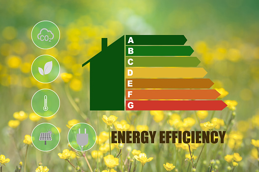 Energy buildings efficiency class. Ecological bio energetic house concept. Eco technology concept