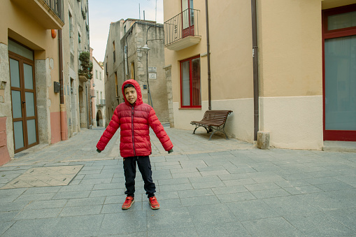 Chil strolling through Peralada, Girona, Spain