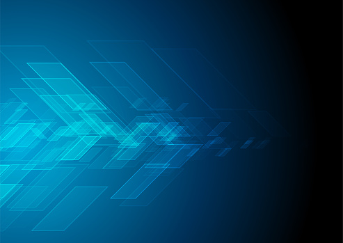 Bright blue minimal abstract geometric tech glowing background. Vector glossy design