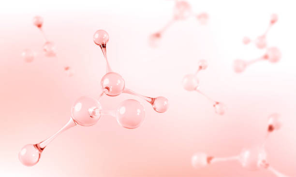 3d abstract molecular structures. collagen serum and vitamin hyaluronic acid skin care solutions. skin care cosmetics concept. vector illustration - kolagen stock illustrations