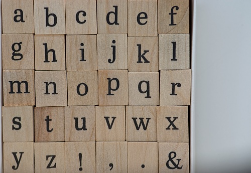 Lower case letters on wooden blocks from A to Z