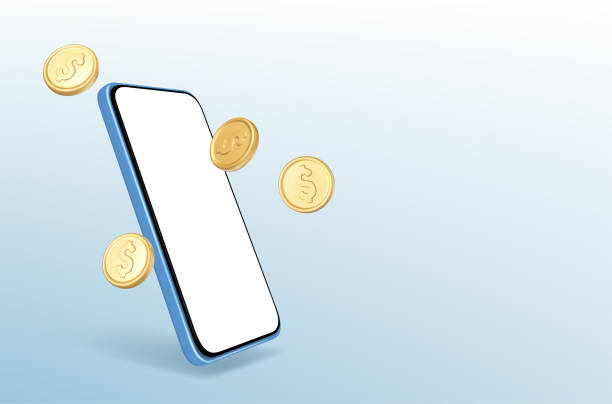 istock Smartphone with flying coins. Concept of transaction, mobile banking, financial payment. Vector 3d illustration 1954663088