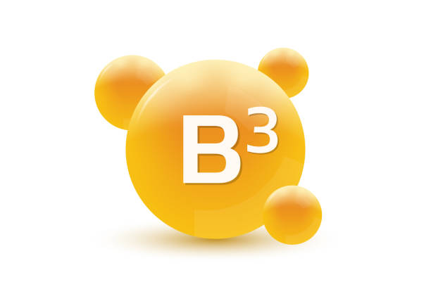 Vitamin B3 3d icon. Circle drop, capsule or pill isolated on white background. Molecule bubbles design. Vector illustration. Vitamin B3 3d icon. Circle drop, capsule or pill isolated on white background. Molecule bubbles design. Vector illustration. vitamin b 3 stock illustrations