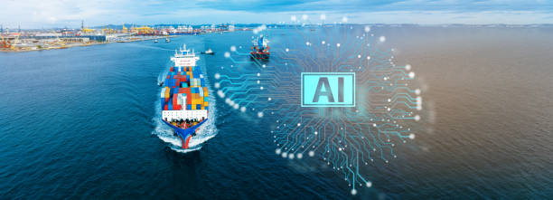 istock Digital AI Brain of container cargo ship carrying container and running for export  goods  from  cargo yard port to custom ocean concept technology transportation. 1954667937