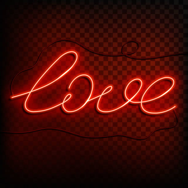 istock Neon word love. A bright red sign on a on a transparent background. Element of design for a happy Valentine s day. Vector illustration. 1954670077