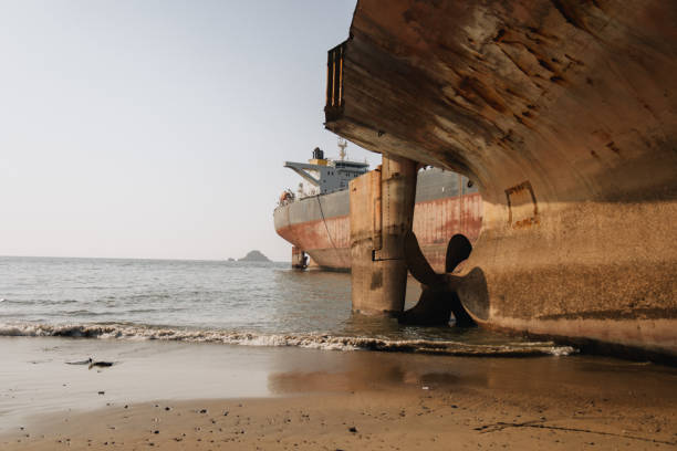 The scene conveys the intricate process of recycling and repurposing industrial elements