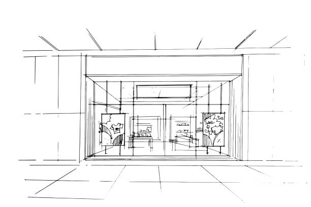 istock Drawing exterior and interior architectural lines. , Graphic assembly in architecture and interior design work. ,Sketch ideas for interior or exterior designs. 1954691946